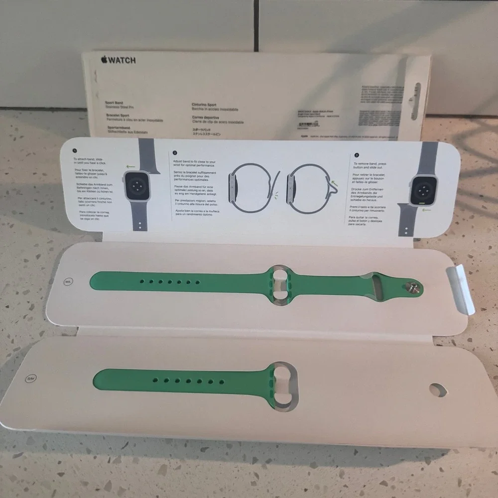 Original Apple Watch 41mm Bright‎ Green Sport Band S/M M/L Stainless Steel Pin